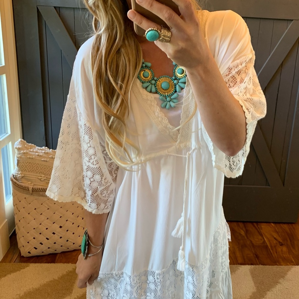 The Teeanaway White Lace Boho Maxi Dress Cover-Up